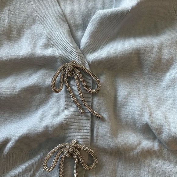 Light Blue V-Neck Cardigan with Crystal Bows - Picture 2 of 6